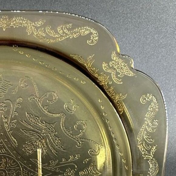 (4) Federal Amber Color, 1976, Madrid Pattern, Glass Square Dinner Plates 10.5"D - Picture 9 of 9